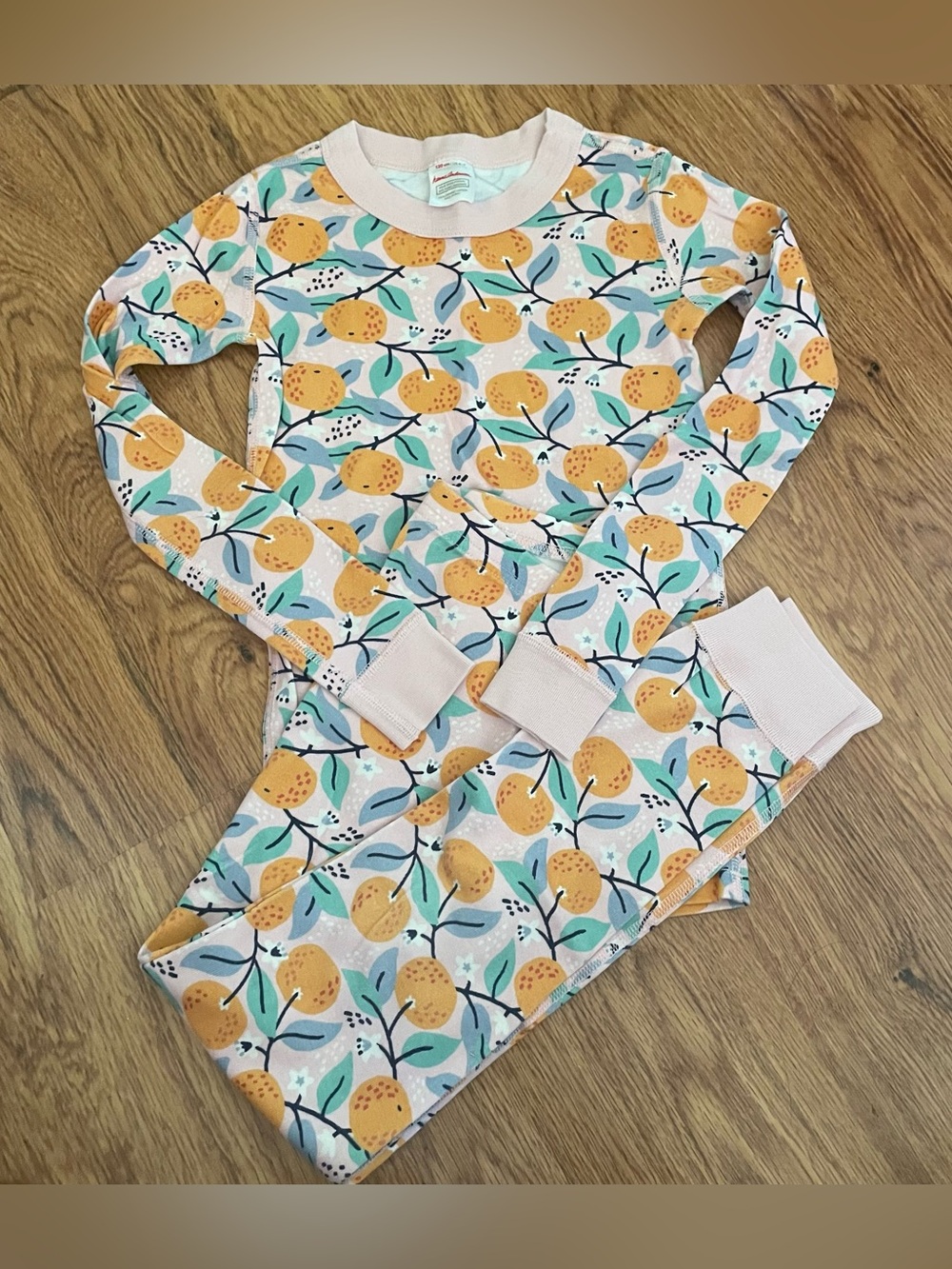 Hanna Andersson White Pajama Set with Orange Fruit Print and Pink Trim